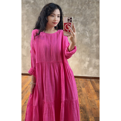 YIMIAN 时光画布氛围感出游小心机简约亚麻连衣裙23500