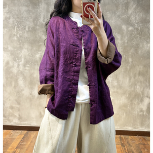 YIMIAN  东方韵味亚麻纯色设计款手工盘扣新中式民族风宽松版上衣