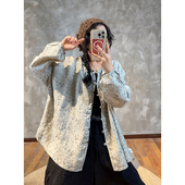 YIMIAN 穆如清风亚麻手绘印花圆领宽松文艺老钱风开衫 26063