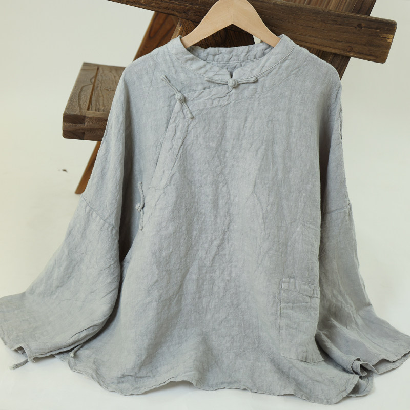 YIMIAN 松弛亚麻国风新中式斜襟手工盘扣重工立领宽松上衣2625310,女装/女士精品,衬衫,淘宝优惠券,粉丝福利购,淘宝优惠卷
