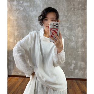 YIMIAN 随性极简慵懒风苎麻双层堆堆领百搭宽松上衣2625650