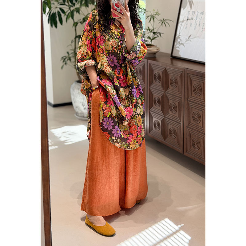 YIMIAN  夏日花海松弛感翻领印花轻薄透气苎麻连衣裙26111图片