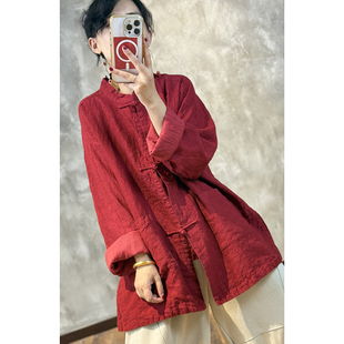 YIMIAN 双层小立领手工盘扣宽松显瘦上衣29356 质感限定亚麻中式