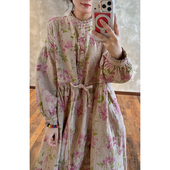 YIMIAN 田园风清新浪漫碎花设计花边领抽绳连衣裙290326