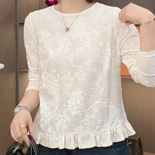 新款 气质百搭洋气显瘦小衫 时尚 打底衫 上衣女 圆领提花长袖 2026春季