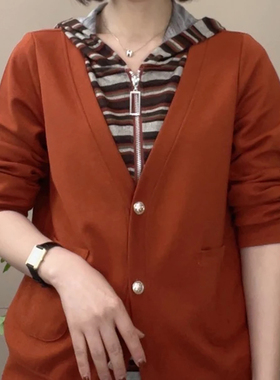 2026春季新款时尚休闲连帽假两件卫衣女气质百搭显瘦女士韩版上衣