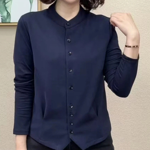 新款 T恤衫 时尚 洋气百搭减龄显瘦女士长袖 立领纯色打底衫 2026春季