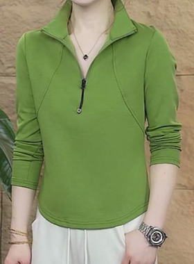 2026春季新款时尚立领半拉链女士纯色打底衫洋气百搭显瘦减龄长袖