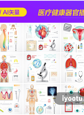 手绘医疗健康人体器官牙齿眼睛骨骼插图海报ai矢量设计素材971703