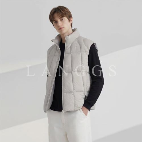 LANGGS&鸣谷『八块腹肌』立体90白鸭绒立领羽绒背心马甲-25SW95