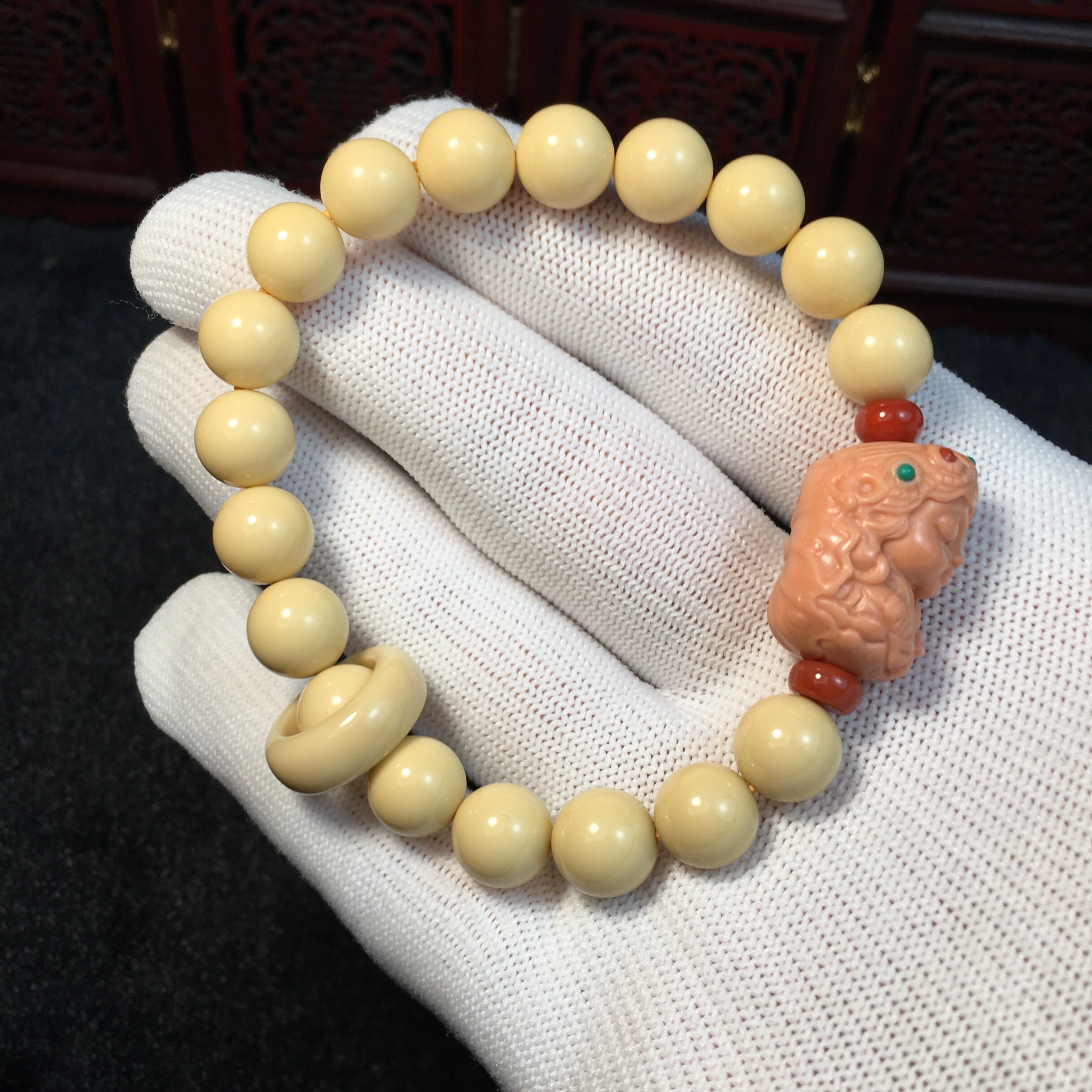 秦岭原矿优质龙涎玉单圈老型手串搭配跑环度母  9.7mm