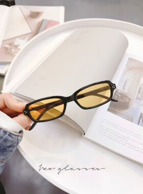 韩版窄框黄色方框太阳眼镜男女士潮高级感方圆脸街拍墨镜防紫外线