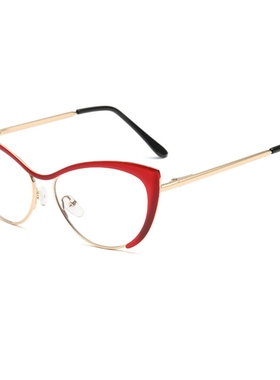 红色金属上翘猫眼眼镜框女可配近视高度数素颜显气质防蓝光平光镜