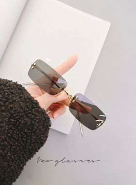 欧美新款复古Y2K无框太阳镜男女高级感时尚辣妹小众墨镜防紫外线
