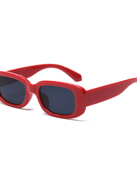 欧美红色窄框太阳镜女ins网红街拍小方框豹纹墨镜男防紫外线超酷