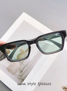 欧美复古方框浅绿色太阳眼镜男女士明星同款窄框墨镜街拍防紫外线