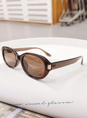 复古冷萃棕色椭圆偏光太阳眼镜男女潮高级感辣妹街拍防紫外线墨镜