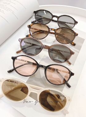 复古椭圆TR金属偏光太阳眼镜男女玳瑁色书呆子墨镜防紫外线可配近