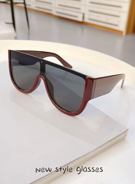 欧美风红色一体太阳眼镜男女大框个性户外骑行墨镜显瘦防紫外线潮