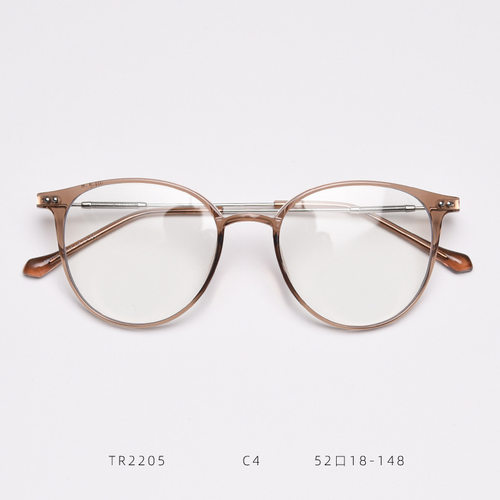 52mm超轻茶色圆框眼镜女显脸小TR配近视有度数素颜防蓝光平光镜男