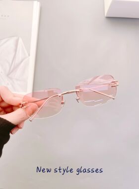 2025新款粉色无框太阳镜男女ins浅色高级感时尚方形墨镜防紫外线