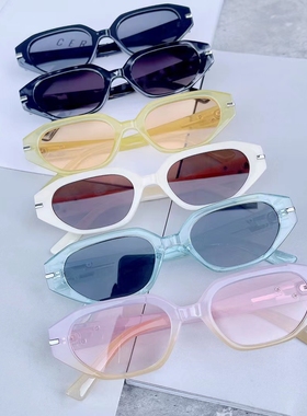 复古猫眼墨镜男檀健次明星同款蓝色韩版小脸显瘦Y2K太阳眼镜女潮