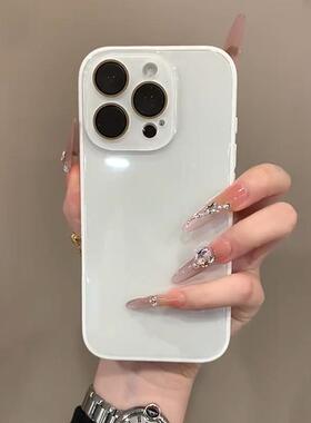 ins高级感白色玻璃壳适用苹果16手机壳iPhone15promax新款2025网红爆款16pro超好看13全包硅胶14pm防摔保护套
