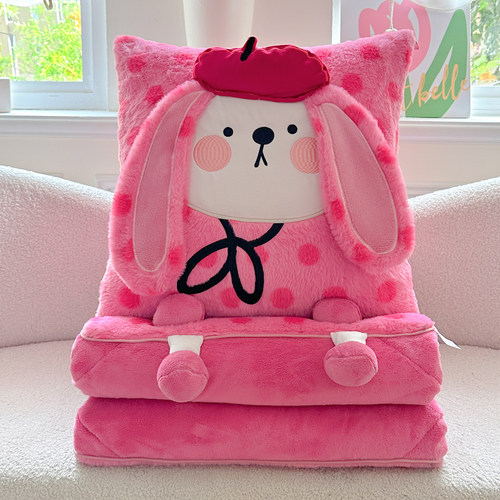 加厚牛奶绒抱枕被子两用二合一