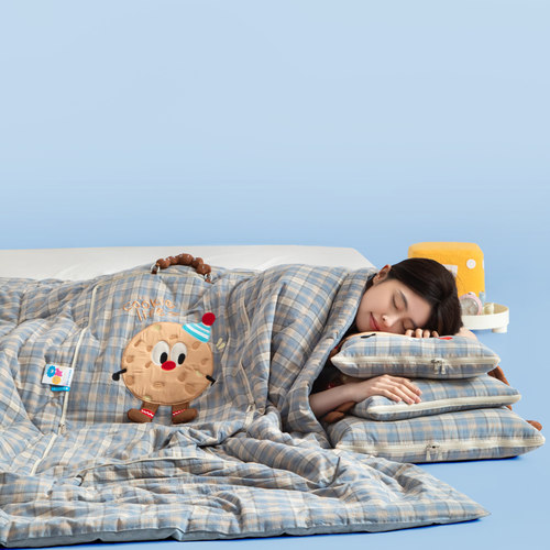 色织全棉抱枕被子两用二合一午休空调被幼儿园学生午睡纯棉四季被