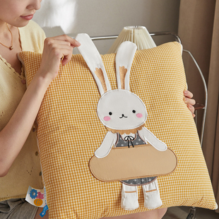 儿童纯棉色织抱枕被子两用可折叠午休空调被汽车载全棉靠垫午睡枕