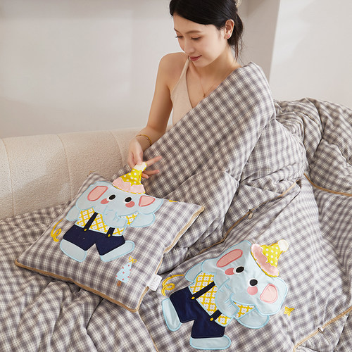 全棉色织格子水洗抱枕被子两用夏