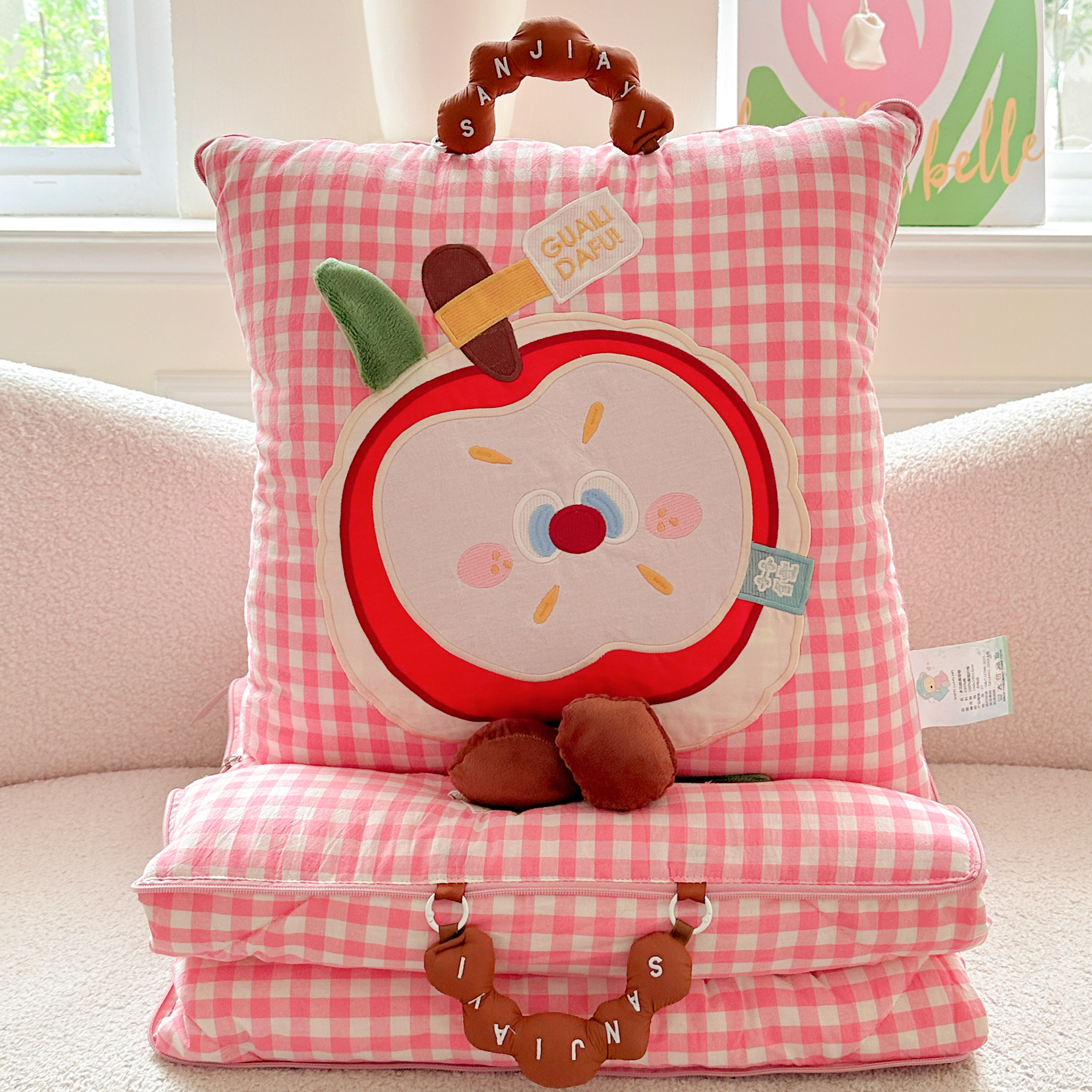 全棉手拎抱枕被子两用办公室午睡