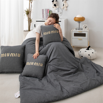 全棉口袋被午休抱枕被子两用纯棉