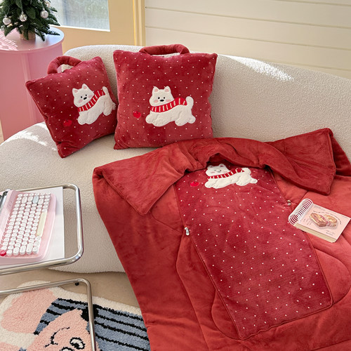 手提牛奶绒加厚抱枕被子两用办公室午休靠垫学生宿舍午睡枕头盖毯