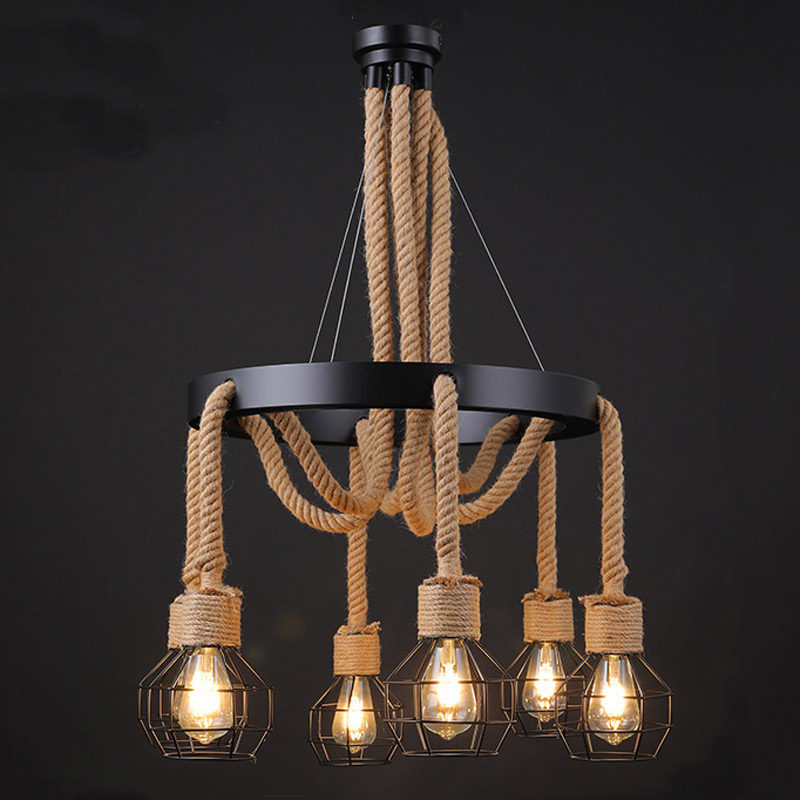 工业风loft麻绳灯吊灯具北欧复式楼梯创意手工编织复古餐饮店灯饰