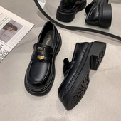 小个子粗跟厚底百搭真皮小皮鞋 2025新款 复古英伦风一脚蹬乐福鞋 女