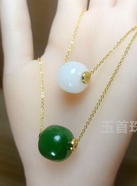 精美新款冰透碧绿色路路通吊坠满绿单珠简约女款饰品锁骨项链挂坠