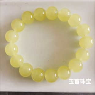 新款高档黄口手串圆珠男女款冰种手链招财黄玉手串12mm