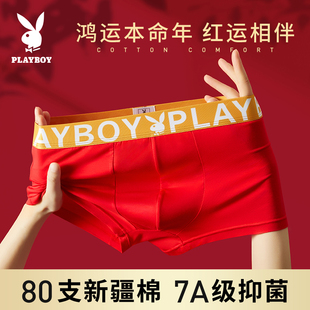 男生大红色四角短裤 纯棉平角裤 属龙年结婚 男士 花花公子本命年内裤