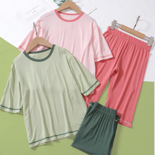 儿童春夏短袖家居服套装男童女童半袖七分裤睡衣睡裤亲子胖童薄款