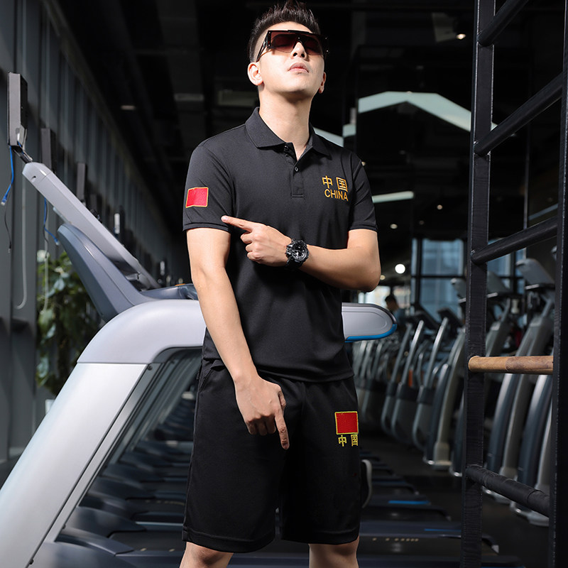 夏季男透气95%棉Polo短袖套装