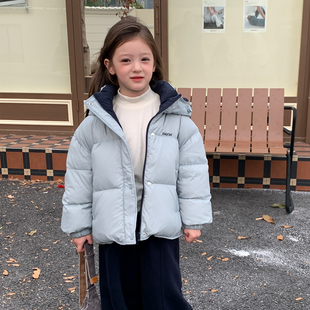 女童羽绒服2025冬装新款加厚保暖90白鸭绒短款儿童双面穿童装外套