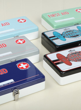 稻谷藏库DULTON 金属医药盒 桌面多用途收纳盒 灰色鞋刷鞋油盒