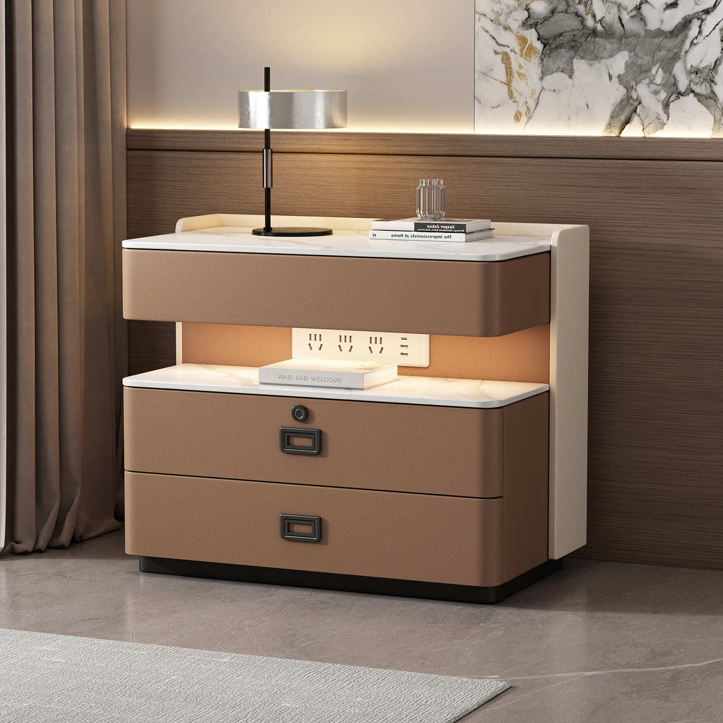 智能床头柜多功能三层整装家用卧室现代简约高级感轻奢新款床边柜,住宅家具,床头柜,淘宝优惠券,粉丝福利购,淘宝优惠卷