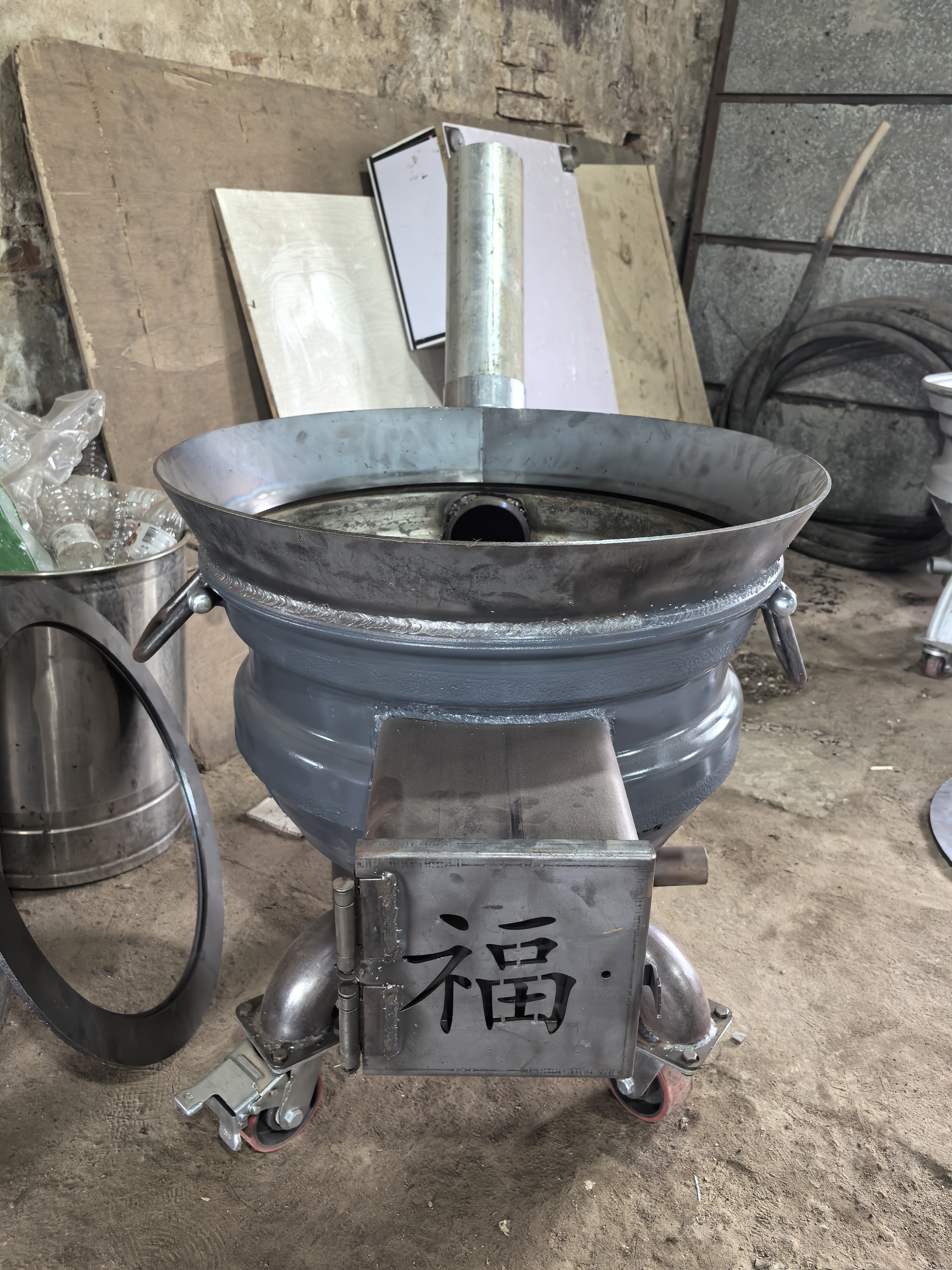 新款汽车轮毂柴火灶农村家用烧柴烧煤两用土灶台锅台新型户外柴火
