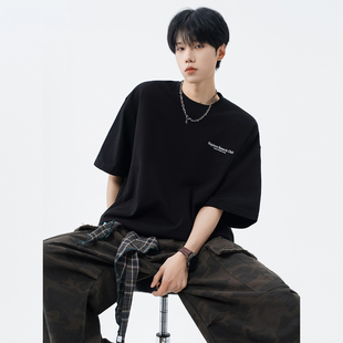 T恤宽松复古休闲上衣 美式 字母印花运动短袖 男夏季 潮牌青少年大码