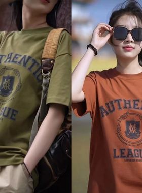 纯棉T恤美式复古潮流男阿美咔叽