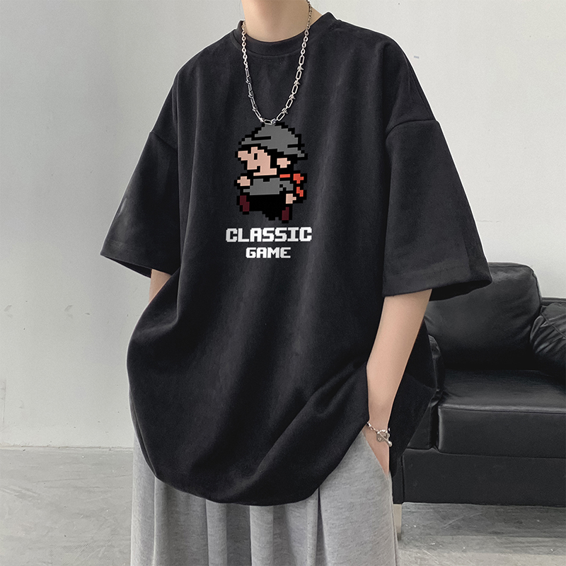 五分袖潮青少年日系短T恤男