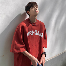 纯棉国潮印花短袖T恤男夏季新款潮流半截袖衣服港风宽松圆领体桖