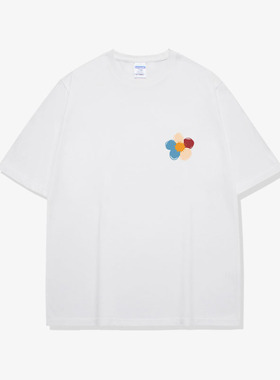 四色小花简约设计感短袖t恤男潮牌纯棉大码宽松休闲黑色半袖男士